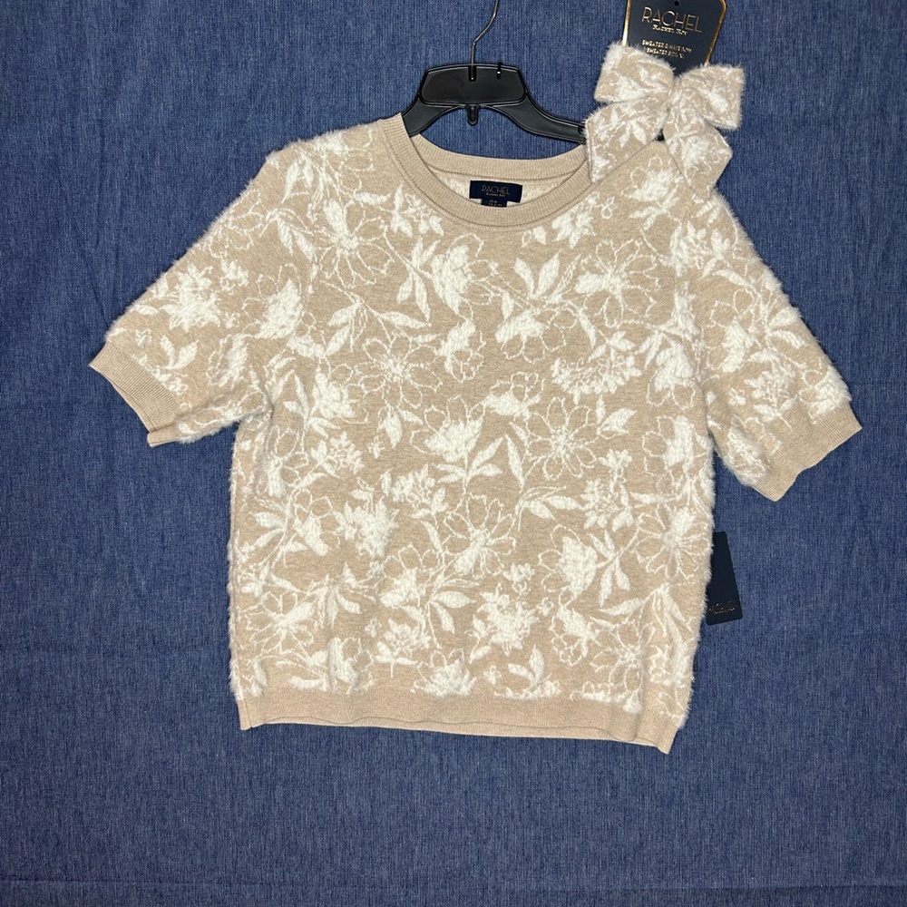RACHEL Rachel Roy Cream & Beige Knit Top with hair bow